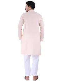 HUZUR Men's Cotton Solid Straight Kurta Pyjama Set| Ethnic Wear|Traditional Wedding Wear - Light Peach Kurta White Pyjama set-thumb3