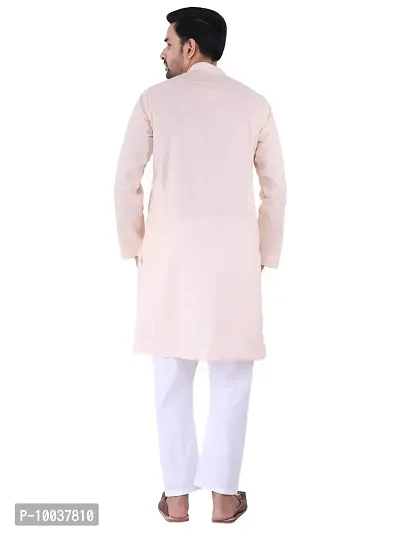 HUZUR Men's Cotton Solid Straight Kurta Pyjama Set| Ethnic Wear|Traditional Wedding Wear - Light Peach Kurta White Pyjama set-thumb4