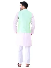 HUZUR Men's Cotton Pink Kurta White Pyjama/pajama With Pista Dupion/Silk Nehru Jacket Set-thumb3