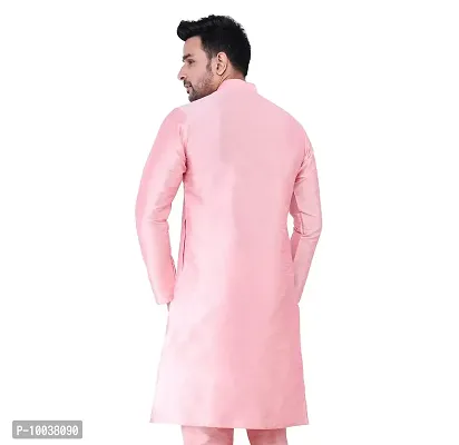 HUZUR Mens Silk Kurta (Small, Pink)-thumb2