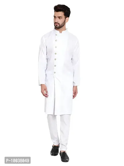 Mens Cotton 7 Button Kurta Pajama Set (36, WHITE)-thumb0