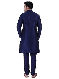 HUZUR Men's Silk Ceremony Loop Button Navy Blue Kurta Navy Blue Pyjama Set-thumb3