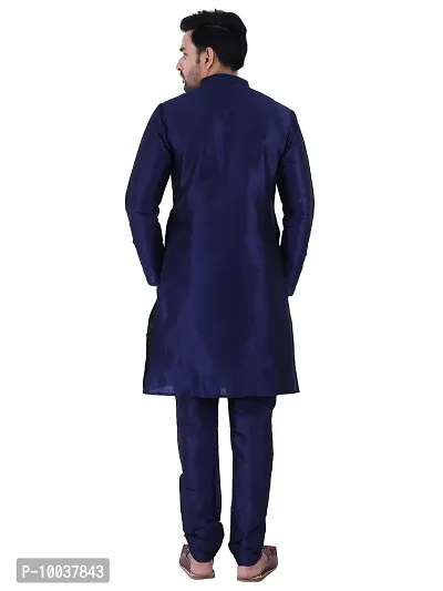 HUZUR Men's Silk Ceremony Loop Button Navy Blue Kurta Navy Blue Pyjama Set-thumb4