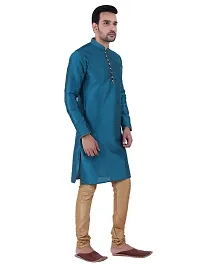 HUZUR Men's Silk Ceremony Loop Button Green Kurta Chiku Pyjama Set-thumb2