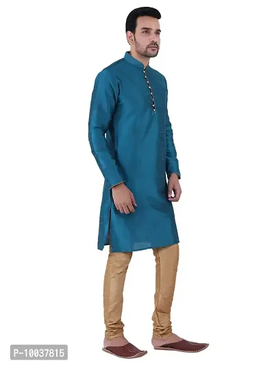 HUZUR Men's Silk Ceremony Loop Button Green Kurta Chiku Pyjama Set-thumb3