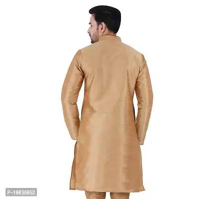 HUZUR Mens Silk Loop Button Kurta Only (Small, CHIKU)-thumb2