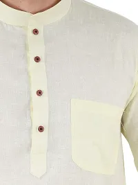 HUZUR Men's Cotton Solid Straight Kurta Pyjama Set| Ethnic Wear|Traditional Wedding Wear - Lemon Kurta White Pyjama set-thumb4