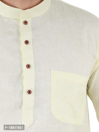 HUZUR Men's Cotton Solid Straight Kurta Pyjama Set| Ethnic Wear|Traditional Wedding Wear - Lemon Kurta White Pyjama set-thumb5