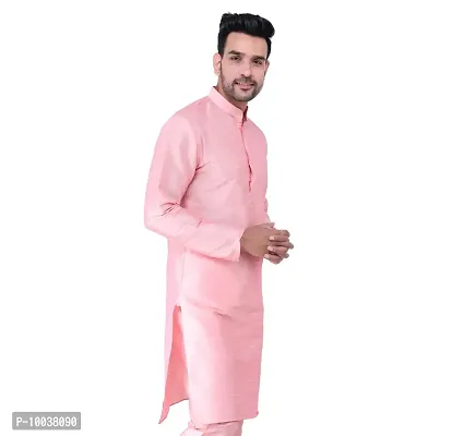 HUZUR Mens Silk Kurta (Small, Pink)-thumb3