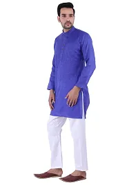 HUZUR Men's Cotton Solid Straight Kurta Pyjama Set| Ethnic Wear|Traditional Wedding Wear - Royal Blue Kurta White Pyjama set-thumb1