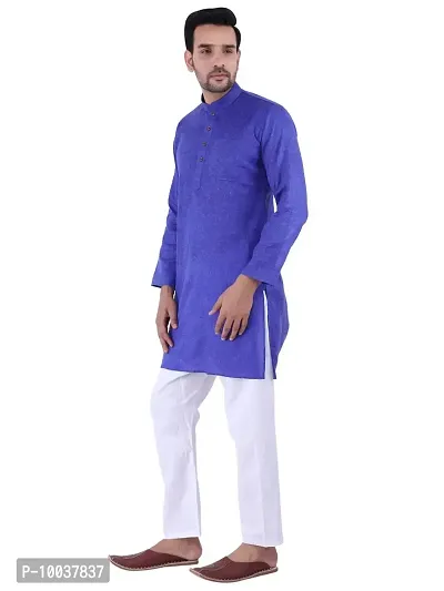 HUZUR Men's Cotton Solid Straight Kurta Pyjama Set| Ethnic Wear|Traditional Wedding Wear - Royal Blue Kurta White Pyjama set-thumb2