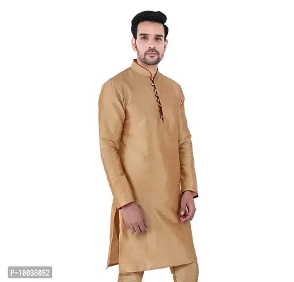 HUZUR Mens Silk Loop Button Kurta Only (Small, CHIKU)-thumb4