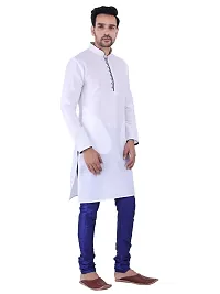 HUZUR Men's Silk Ceremony Loop Button White Kurta Royal Blue Pyjama Set-thumb2