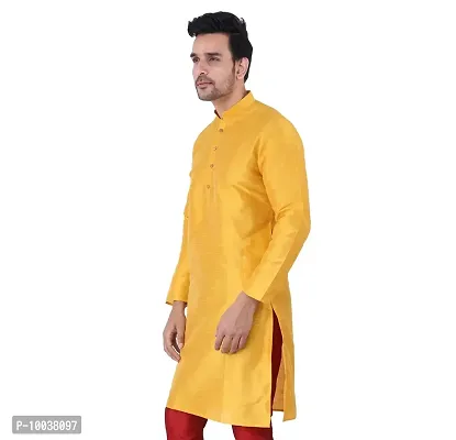 HUZUR Mens Silk Kurta (Large, Yellow)-thumb3