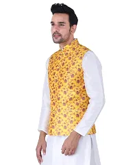 HUZUR Sadree Print Nehru Jacket For Men's (XX-large, YELLOW PRINT)-thumb2