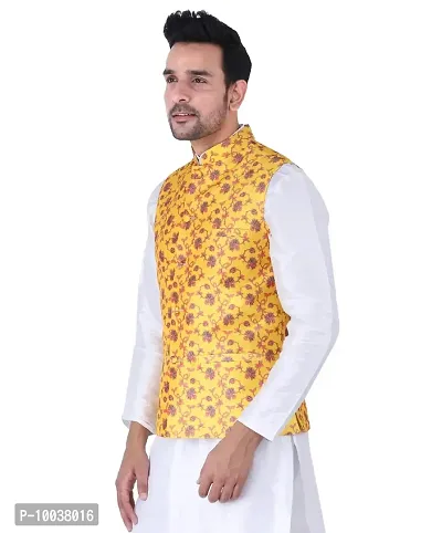 HUZUR Sadree Print Nehru Jacket For Men's (XX-large, YELLOW PRINT)-thumb3