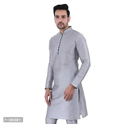 HUZUR Mens Silk Loop Button Kurta Only (XX-Large, Grey)-thumb3