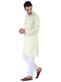 HUZUR Men's Cotton Solid Straight Kurta Pyjama Set| Ethnic Wear|Traditional Wedding Wear - Lemon Kurta White Pyjama set-thumb1