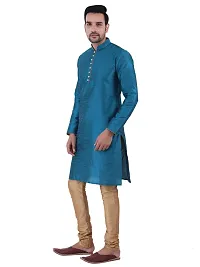 HUZUR Men's Silk Ceremony Loop Button Green Kurta Chiku Pyjama Set-thumb1