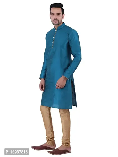 HUZUR Men's Silk Ceremony Loop Button Green Kurta Chiku Pyjama Set-thumb2