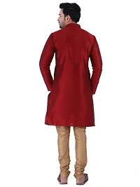 HUZUR Men's Silk Ceremony Loop Button Maroon Kurta Chiku Pyjama Set-thumb3