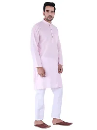 HUZUR Men's Cotton Solid Straight Kurta Pyjama Set| Ethnic Wear|Traditional Wedding Wear - Pink Kurta White Pyjama set-thumb3