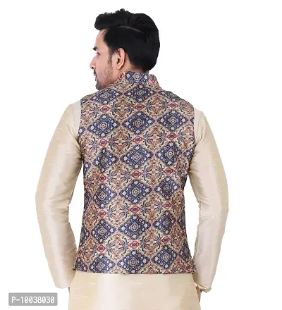 Sadree Print Nehru Jacket For Men's (Large, SQUARE PRINT)-thumb2