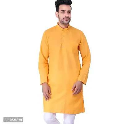 HUZUR Mens Cotton Kurta (36, Orange)-thumb0