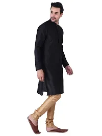 HUZUR Men's Silk Fullsleeve Long Black Kurta Chiku Pyjama Set-thumb2