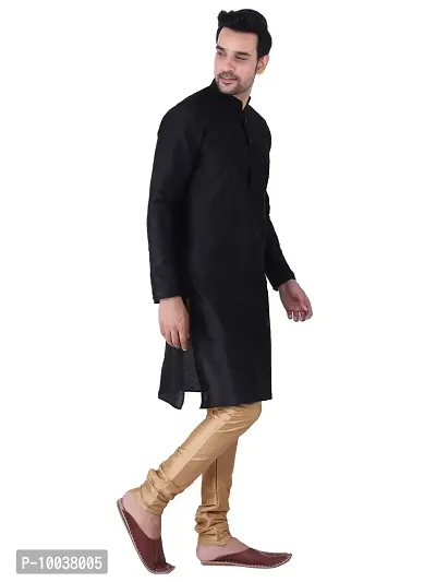 HUZUR Men's Silk Fullsleeve Long Black Kurta Chiku Pyjama Set-thumb3