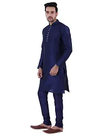 HUZUR Men's Silk Ceremony Loop Button Navy Blue Kurta Navy Blue Pyjama Set-thumb1