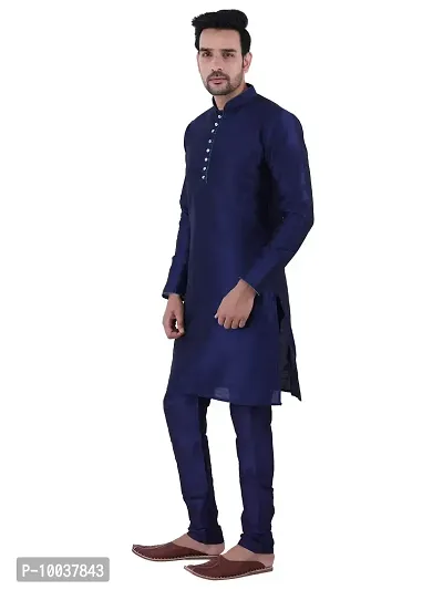 HUZUR Men's Silk Ceremony Loop Button Navy Blue Kurta Navy Blue Pyjama Set-thumb2