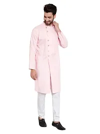 Mens Cotton 7 Button Kurta Pajama Set (40, PINK)-thumb2