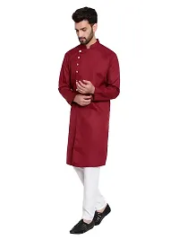 Mens Cotton 7 Button Kurta Pajama Set (36, MAROON)-thumb3