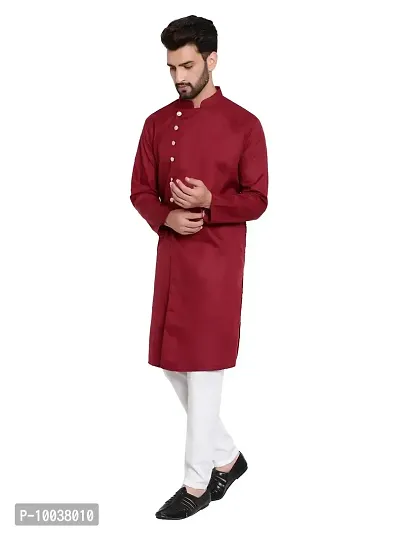 Mens Cotton 7 Button Kurta Pajama Set (36, MAROON)-thumb4