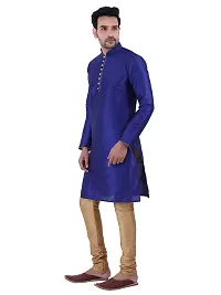 HUZUR Men's Silk Ceremony Loop Button Royal Blue Kurta Chiku Pyjama Set-thumb1