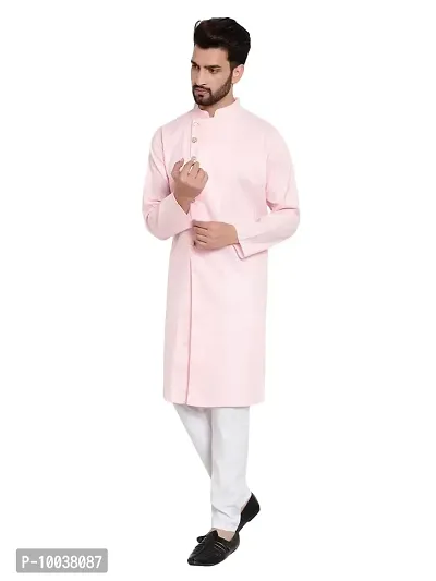 Mens Cotton 7 Button Kurta Pajama Set (40, PINK)-thumb5