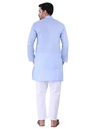 HUZUR Men's Cotton Solid Straight Kurta Pyjama Set| Ethnic Wear|Traditional Wedding Wear - Sky Blue Kurta White Pyjama set-thumb3