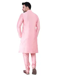 HUZUR Men's Silk Solid Straight Kurta Pyjama Set| Ethnic Wear|Traditional Wedding Wear -Pink Kurta Pink Pyjama Set-thumb1