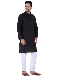 HUZUR Men's Cotton Solid Straight Kurta Pyjama Set| Ethnic Wear|Traditional Wedding Wear - Black Kurta White Pyjama set-thumb2