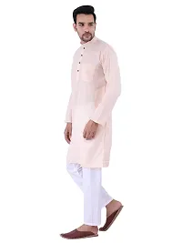 HUZUR Men's Cotton Solid Straight Kurta Pyjama Set| Ethnic Wear|Traditional Wedding Wear - Light Peach Kurta White Pyjama set-thumb1