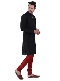 HUZUR Men's Silk Ceremony Loop Button Black Kurta Maroon Pyjama Set-thumb2