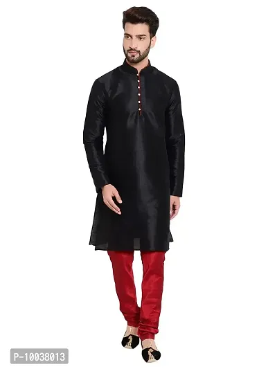 Huzur Mens Silk 6 Loop Kurta Pajama (42, 6LKP_BLACK_MAROON)