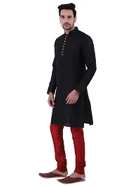 HUZUR Men's Silk Ceremony Loop Button Black Kurta Maroon Pyjama Set-thumb1