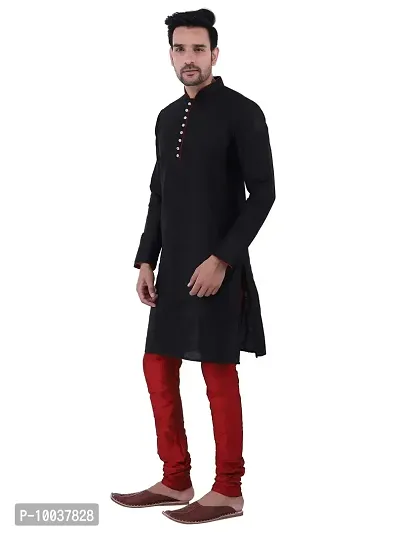 HUZUR Men's Silk Ceremony Loop Button Black Kurta Maroon Pyjama Set-thumb2