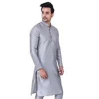 HUZUR Mens Silk Kurta (Small, Grey)-thumb2