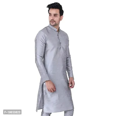 HUZUR Mens Silk Kurta (Small, Grey)-thumb3