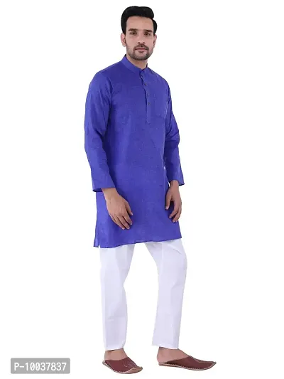 HUZUR Men's Cotton Solid Straight Kurta Pyjama Set| Ethnic Wear|Traditional Wedding Wear - Royal Blue Kurta White Pyjama set-thumb4