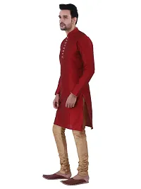 HUZUR Men's Silk Ceremony Loop Button Maroon Kurta Chiku Pyjama Set-thumb1