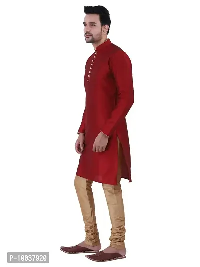 HUZUR Men's Silk Ceremony Loop Button Maroon Kurta Chiku Pyjama Set-thumb2